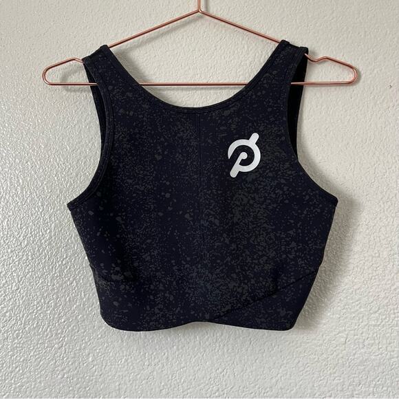 Lululemon Peloton Energetic Edge Reflective Crop Tank Black Gray Paint Splatter - Picture 3 of 6